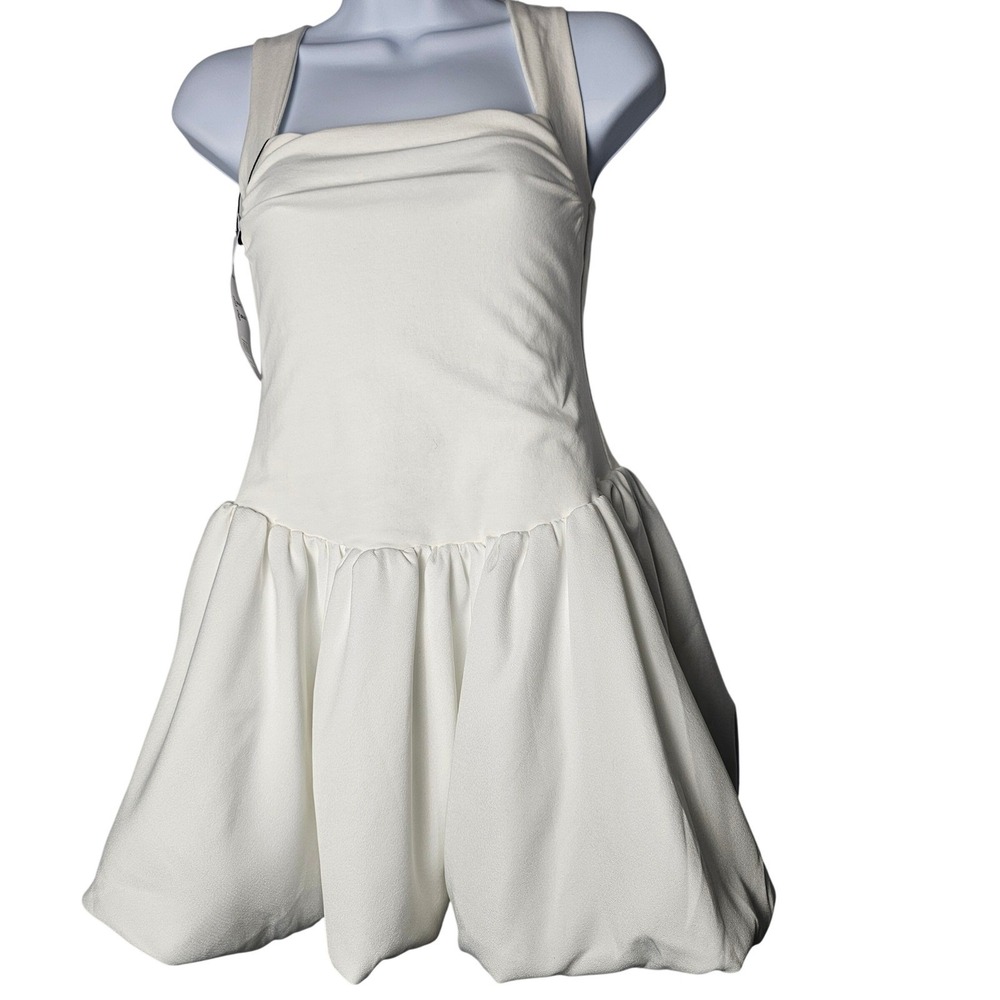 NWT‎ CRUX Bubble Mini Dress White Square Neck Sleeveless Flounce Skirt Size S